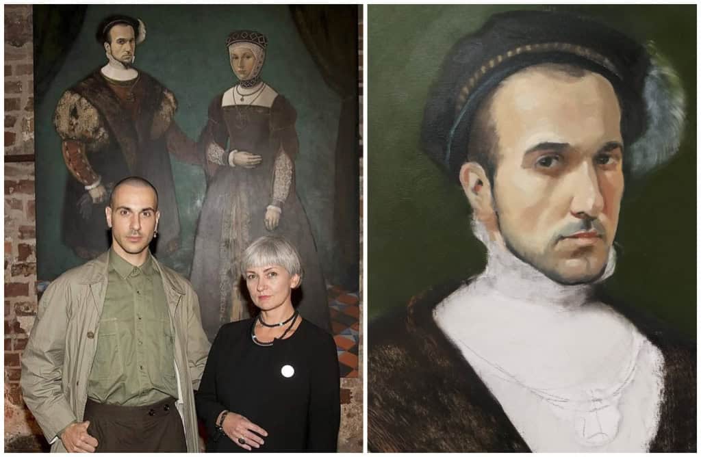 Vaidotas Valiukevičius ir Julija Janus prie istorinės poros portreto ir vyro portreto fragmentas